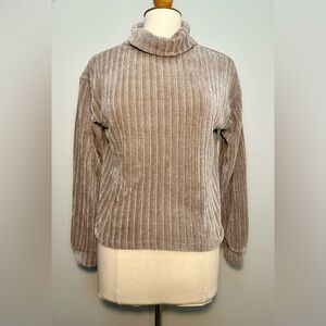 Philosophy Cowl Neck Taupe Women's XS Chenille Corduroy Cropped Sweater Top